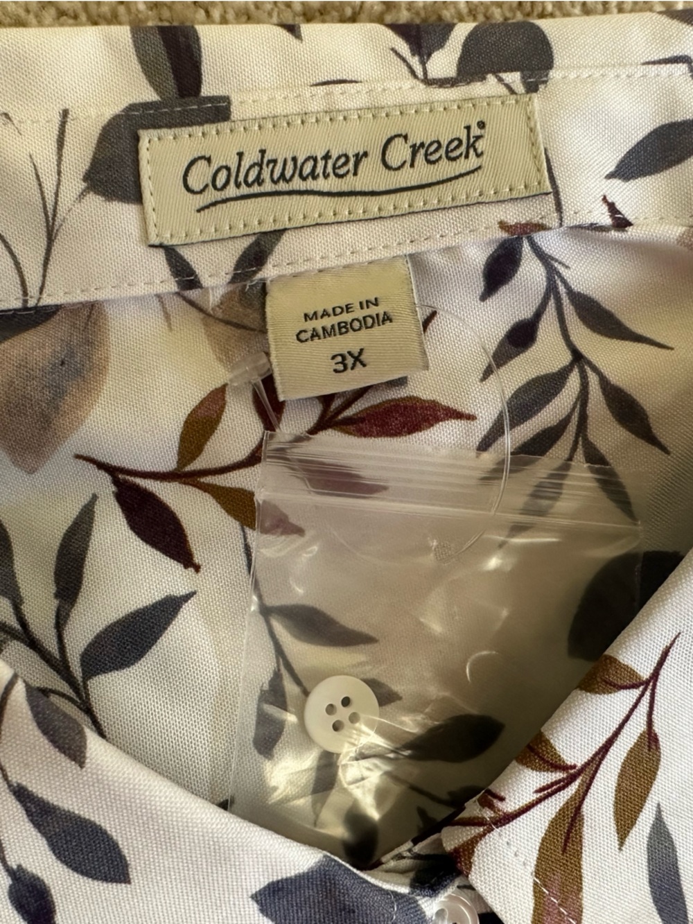 Coldwater Creek Cream Blouse with Multicolor Leaf Print - Picture 2 of 5